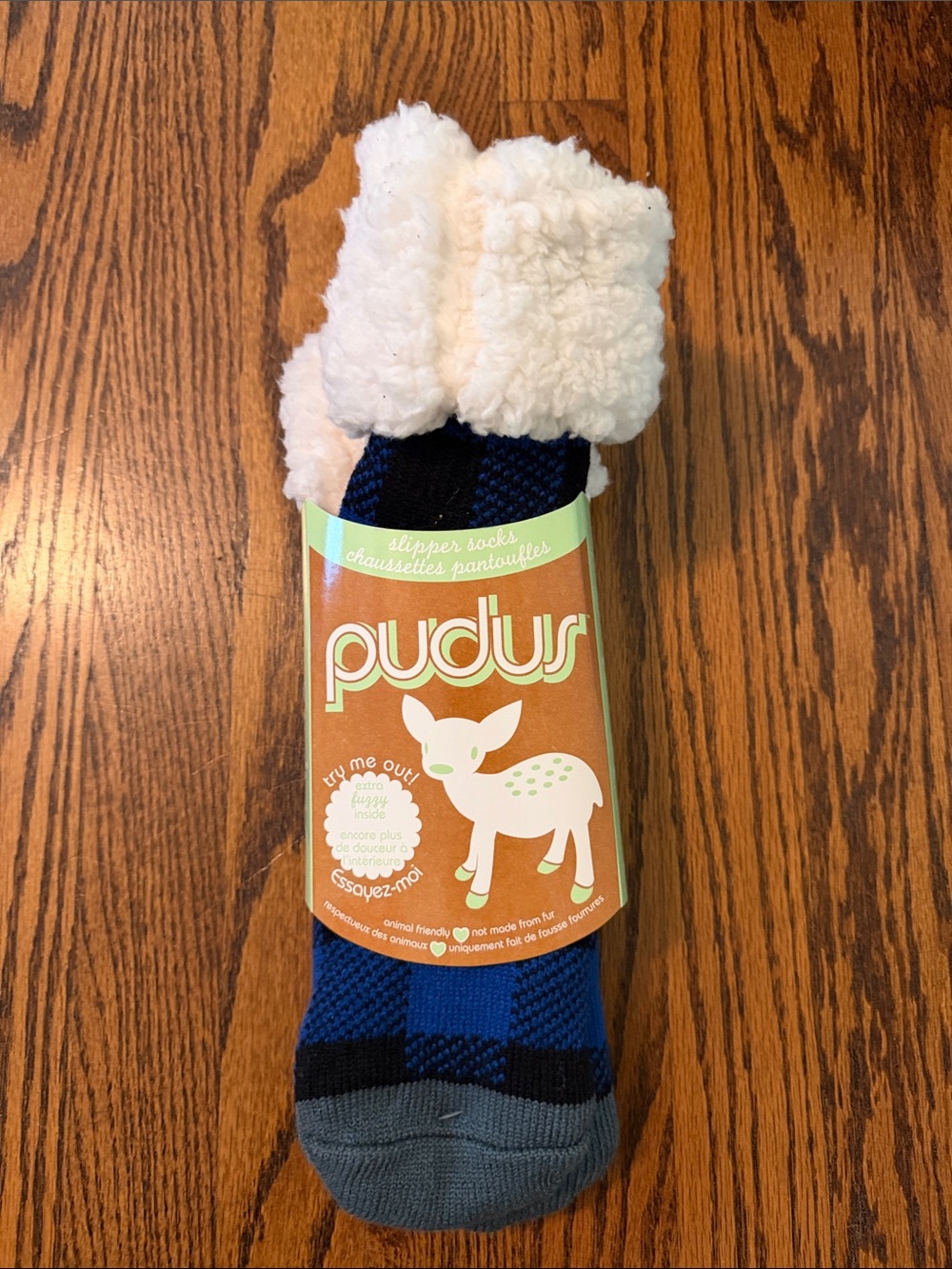 Pudus Blue Plaid Sherpa-Lined Slipper Socks
